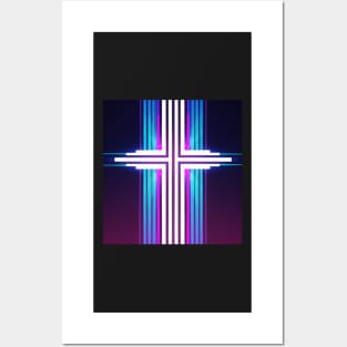 Synthwave stripes cross Posters and Art